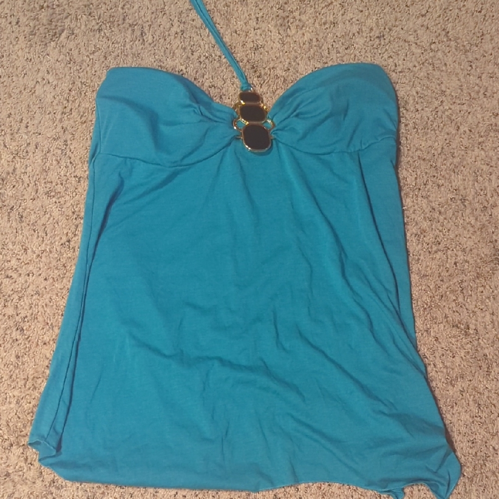 Blue Strapless  Halter Top with Gold Accents